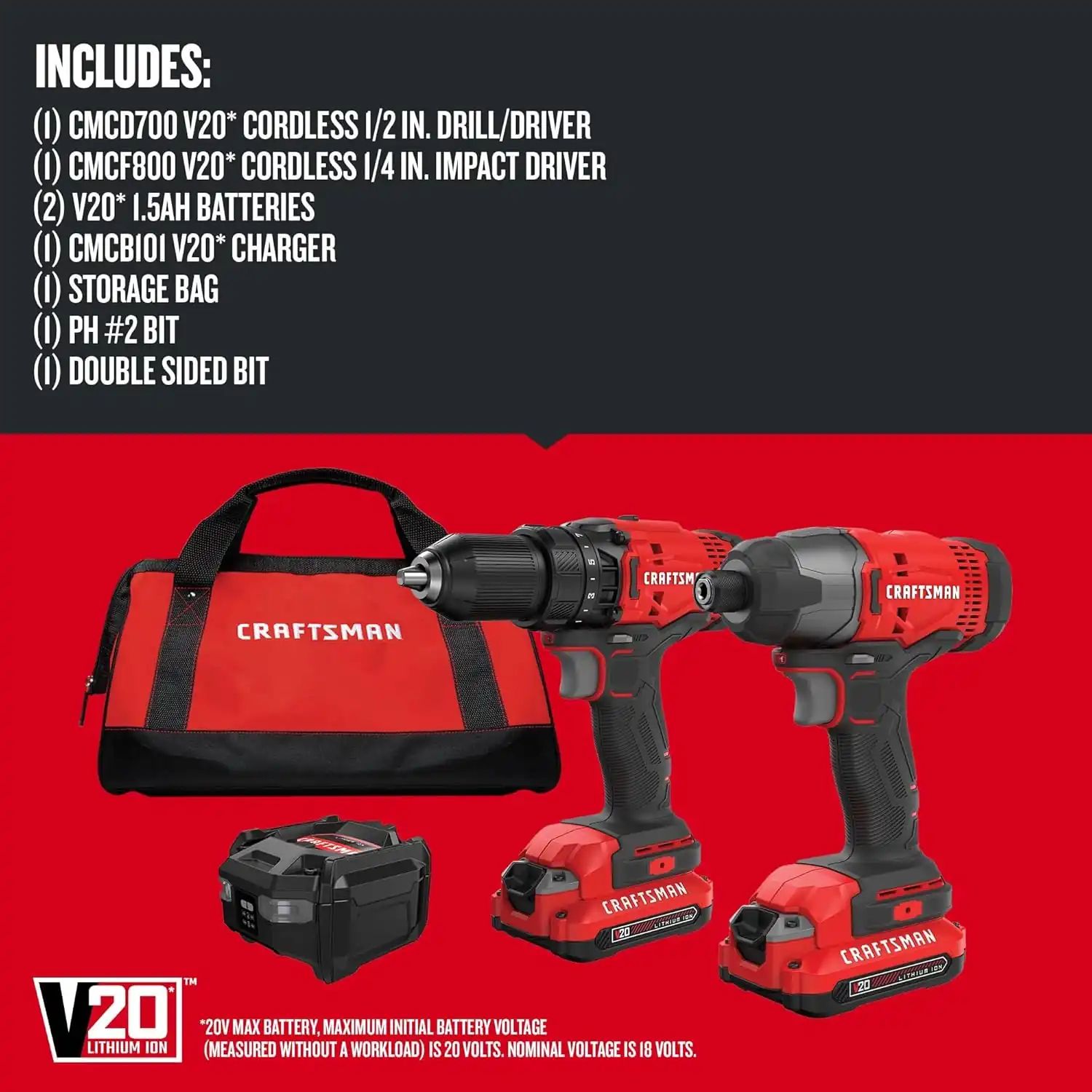 CRAFTSMAN V20 MAX Cordless Drill and Impact Driver