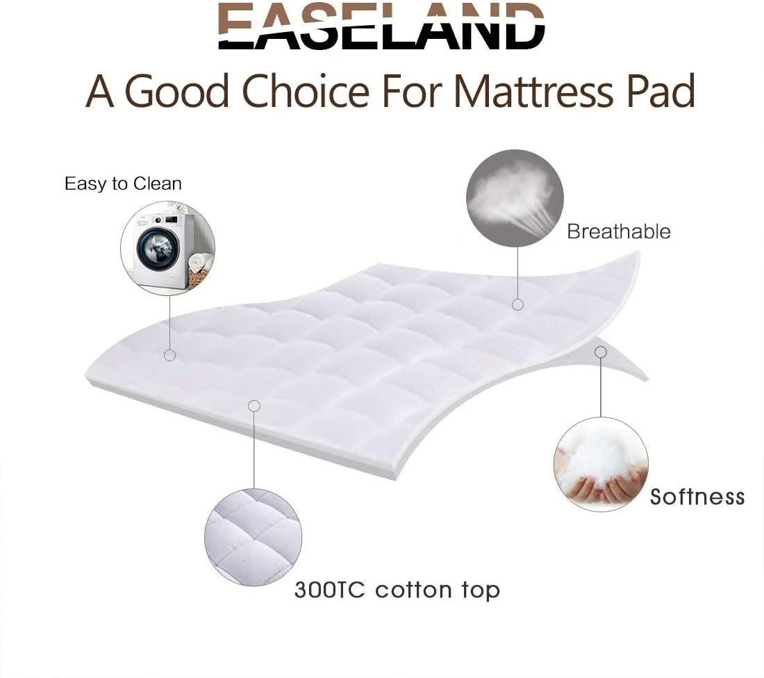 EASELAND King Size Mattress Pad Cotton Pillow Top Mattress Topper White
