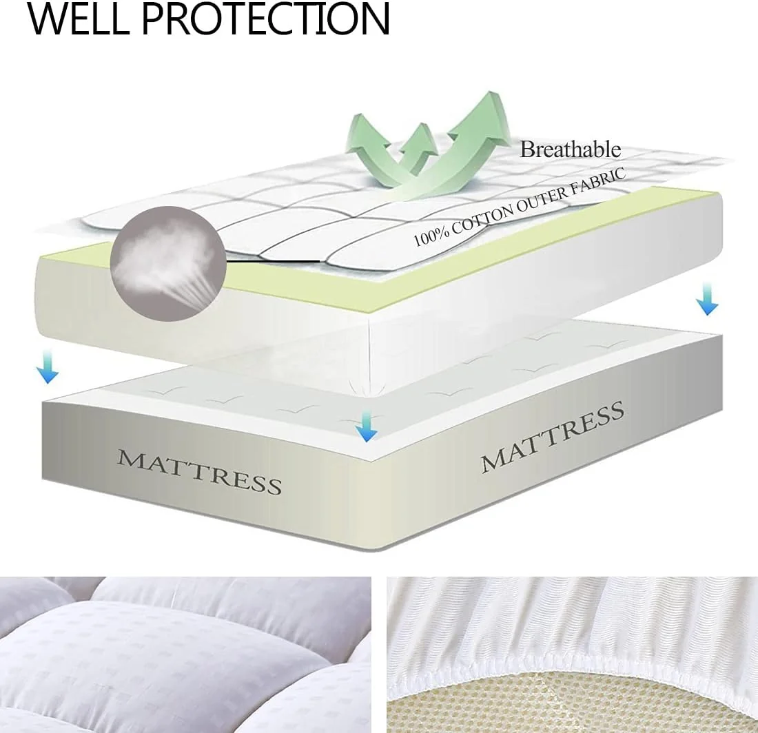 EASELAND King Size Mattress Pad Cotton Pillow Top Mattress Topper White
