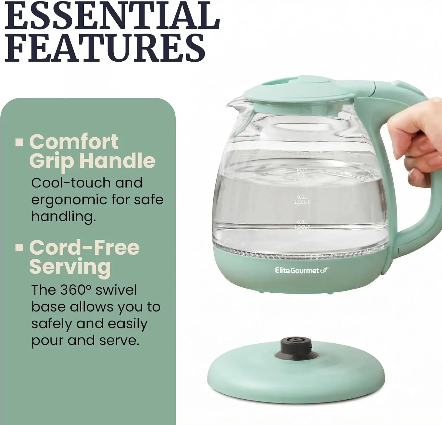 Elite Gourmet 1L Glass Electric Water Kettle