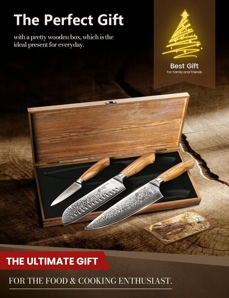 Emojoy 3-Piece Japanese Damascus Steel Knife Set