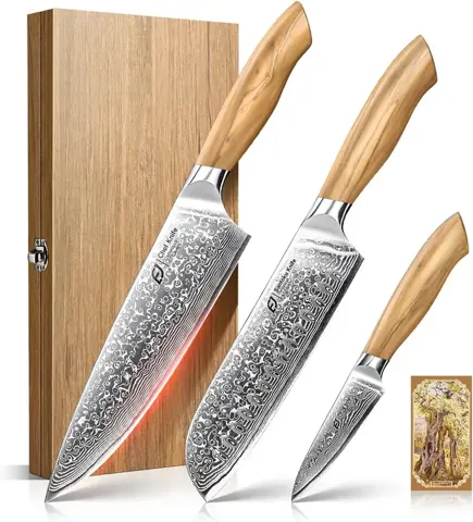 Emojoy 3-Piece Japanese Damascus Steel Knife Set