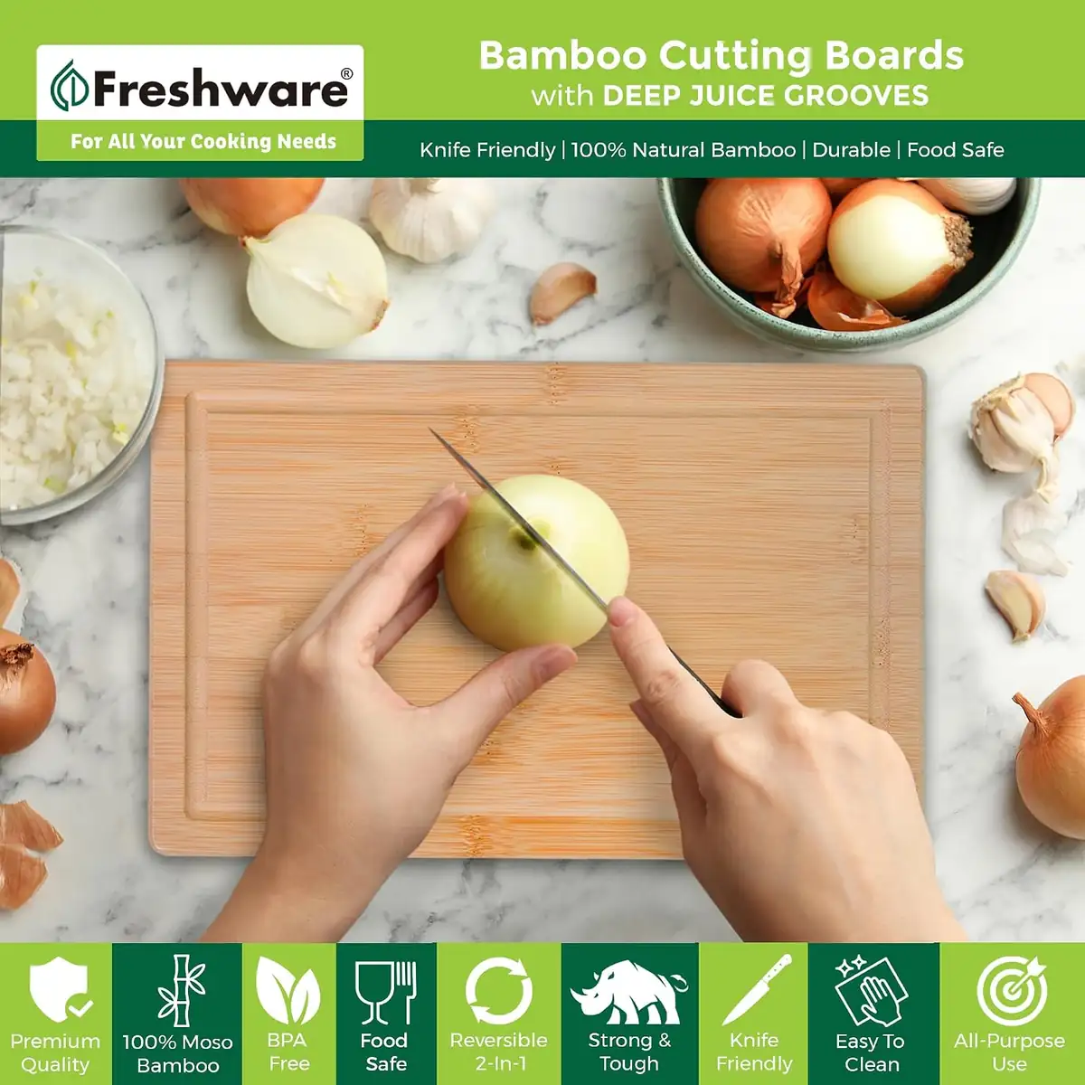 Freshware Bamboo Cutting Boards for Kitchen