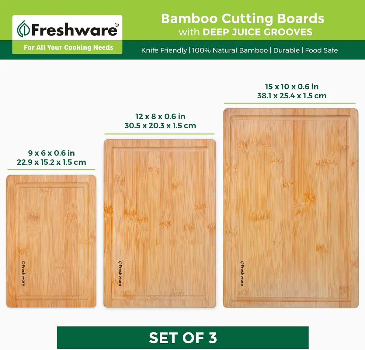 Freshware Bamboo Cutting Boards for Kitchen