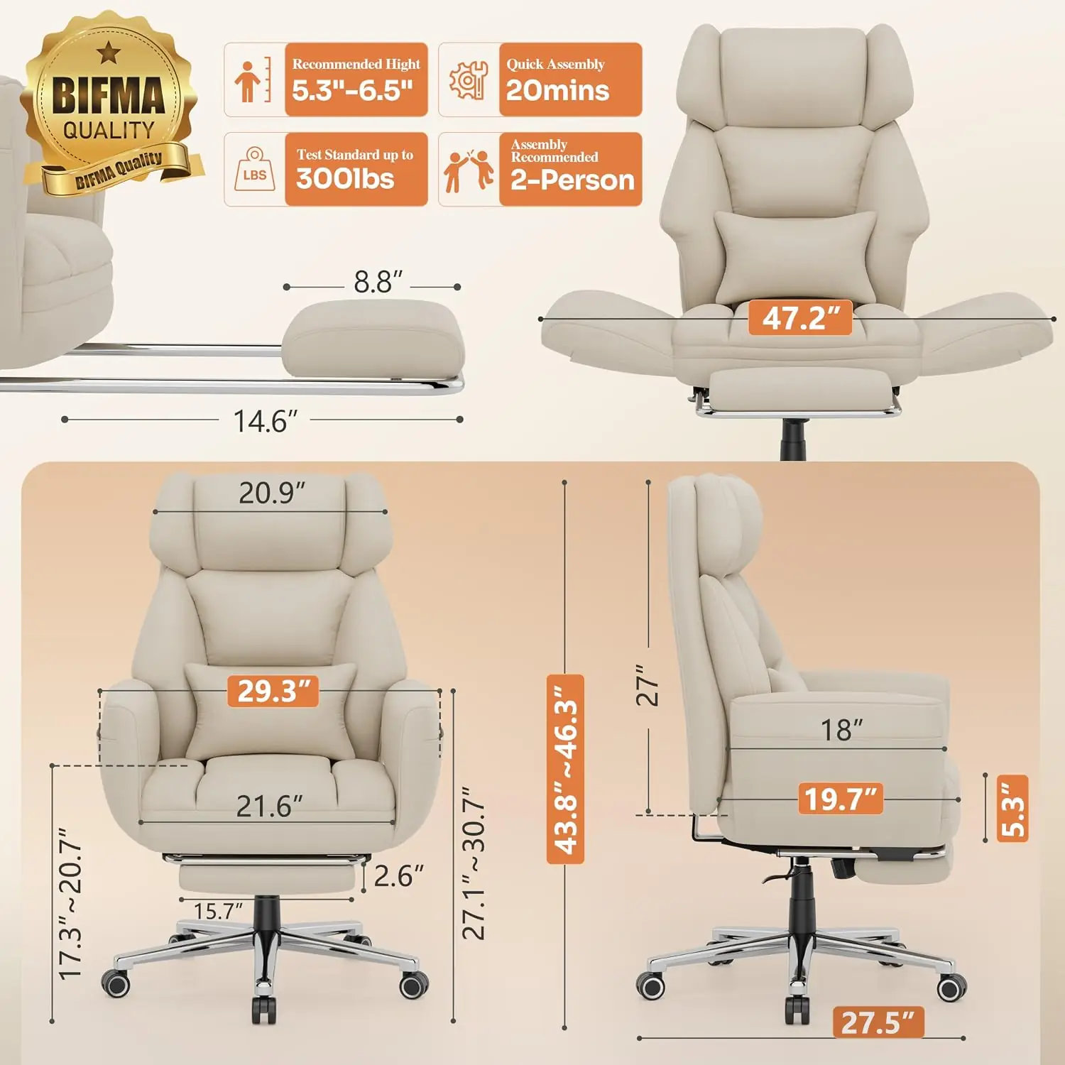 GABRYLLY Ergonomic Criss Cross Office Chair with Footrest