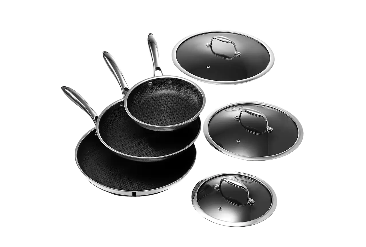 HexClad 6pc Hybrid Nonstick Frying Pans Set with Lids