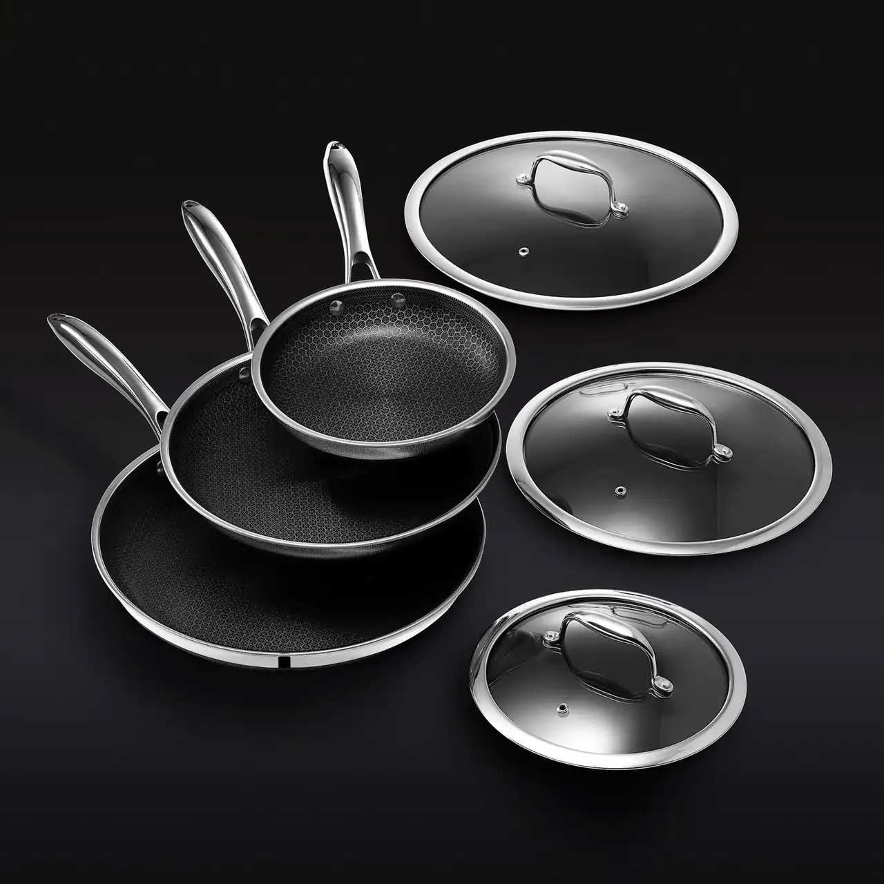 HexClad 6pc Hybrid Nonstick Frying Pans Set with Lids