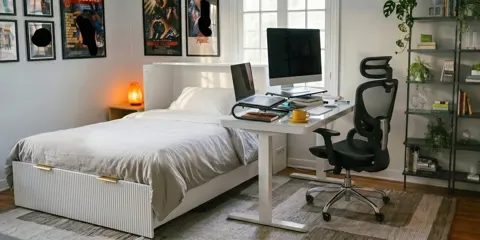 HUANUO 55″ x 26″ Electric Standing Desk with 2 Drawers &24.4″ Large Keyboard Tray