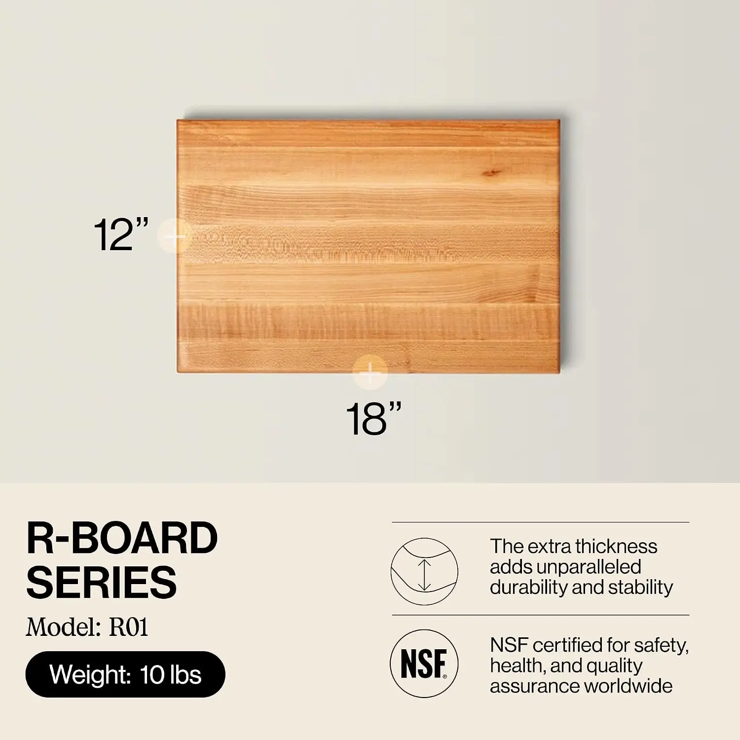 John Boos R-Board Series Rectangular Wooden Maple Cutting Board 18”x12”
