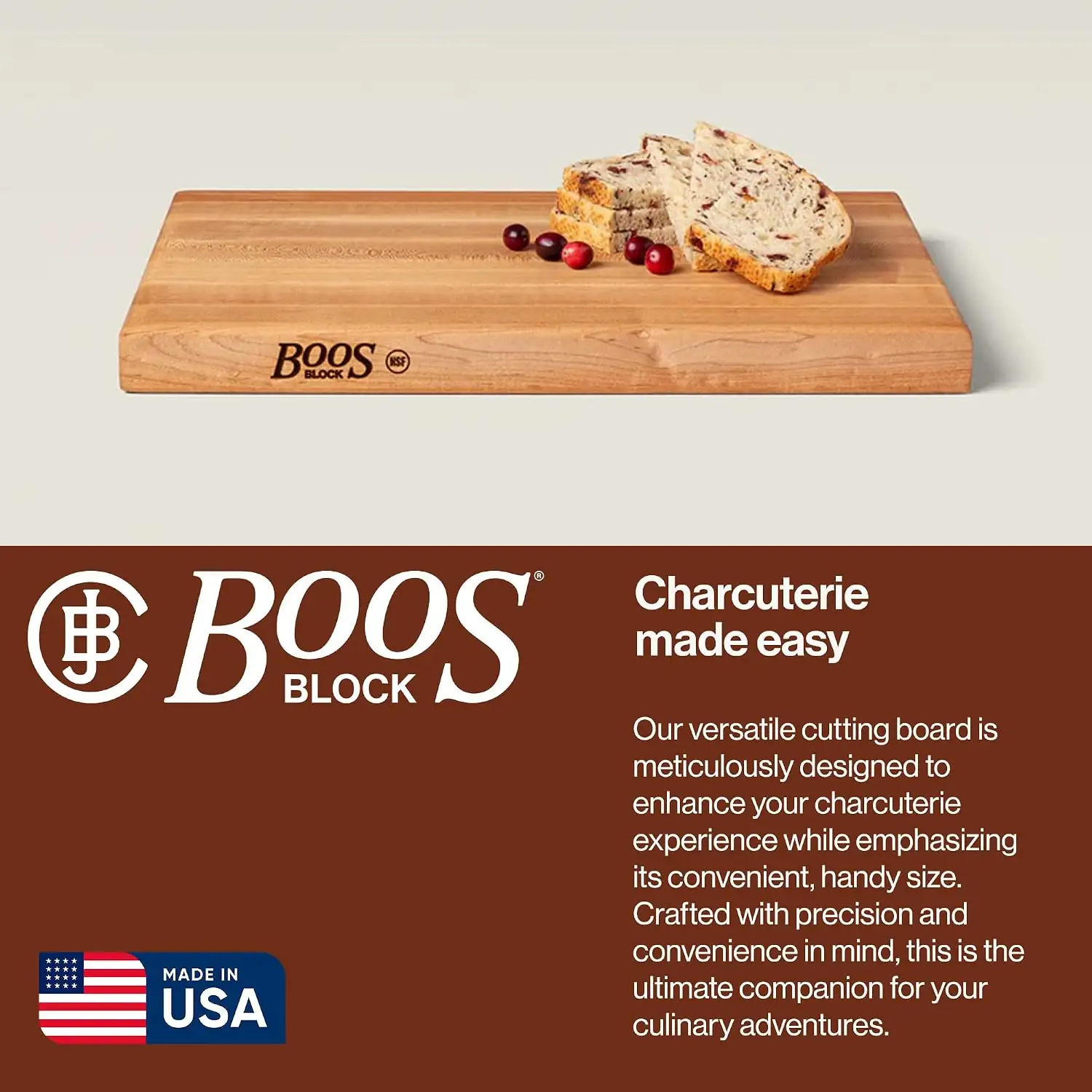 John Boos R-Board Series Rectangular Wooden Maple Cutting Board 18”x12”