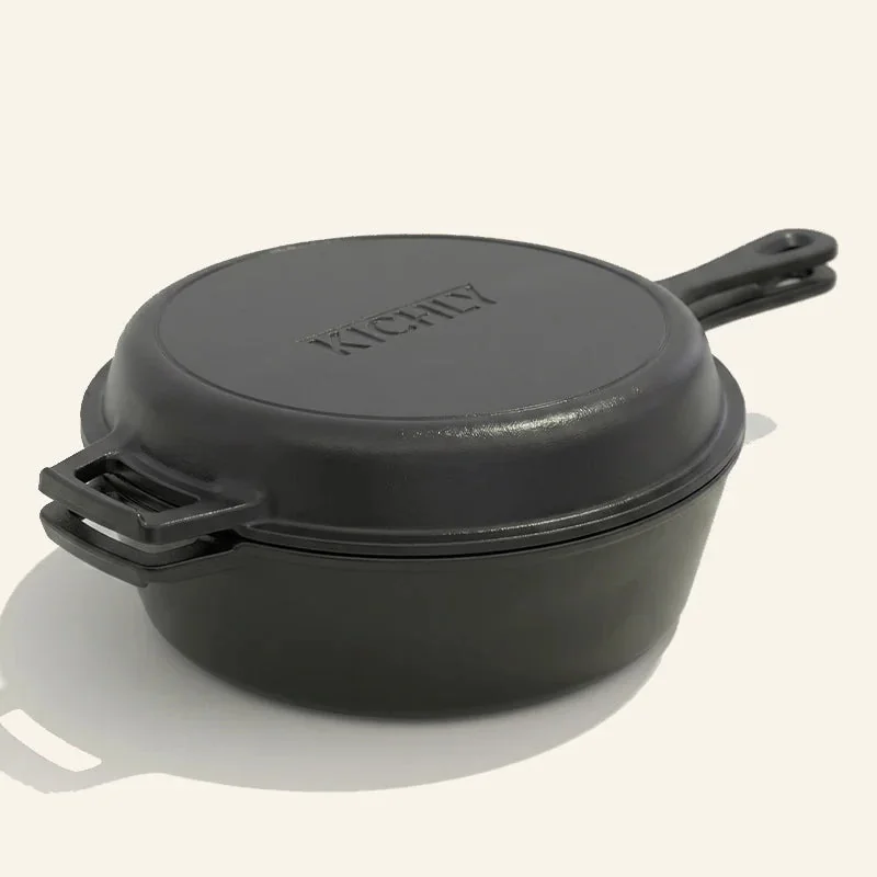 KICHLY Combo Cooker Cast Iron Dutch Oven 3.2QT
