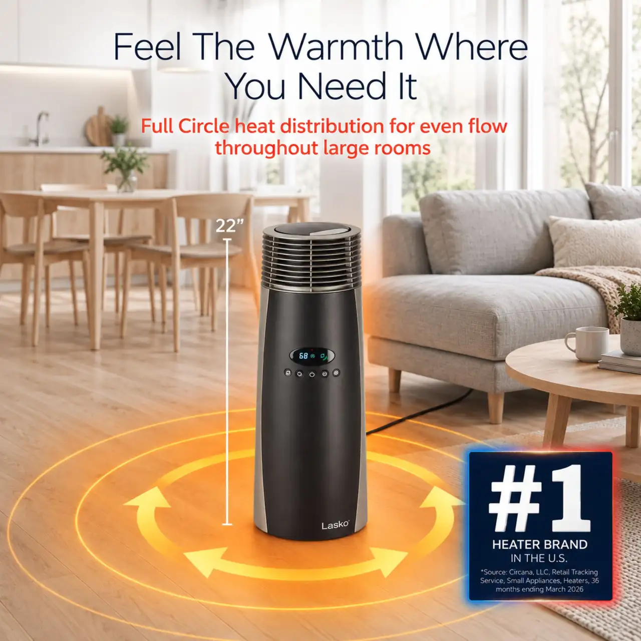 Lasko 22-inch Ceramic Tower Space Heater (CT22360)