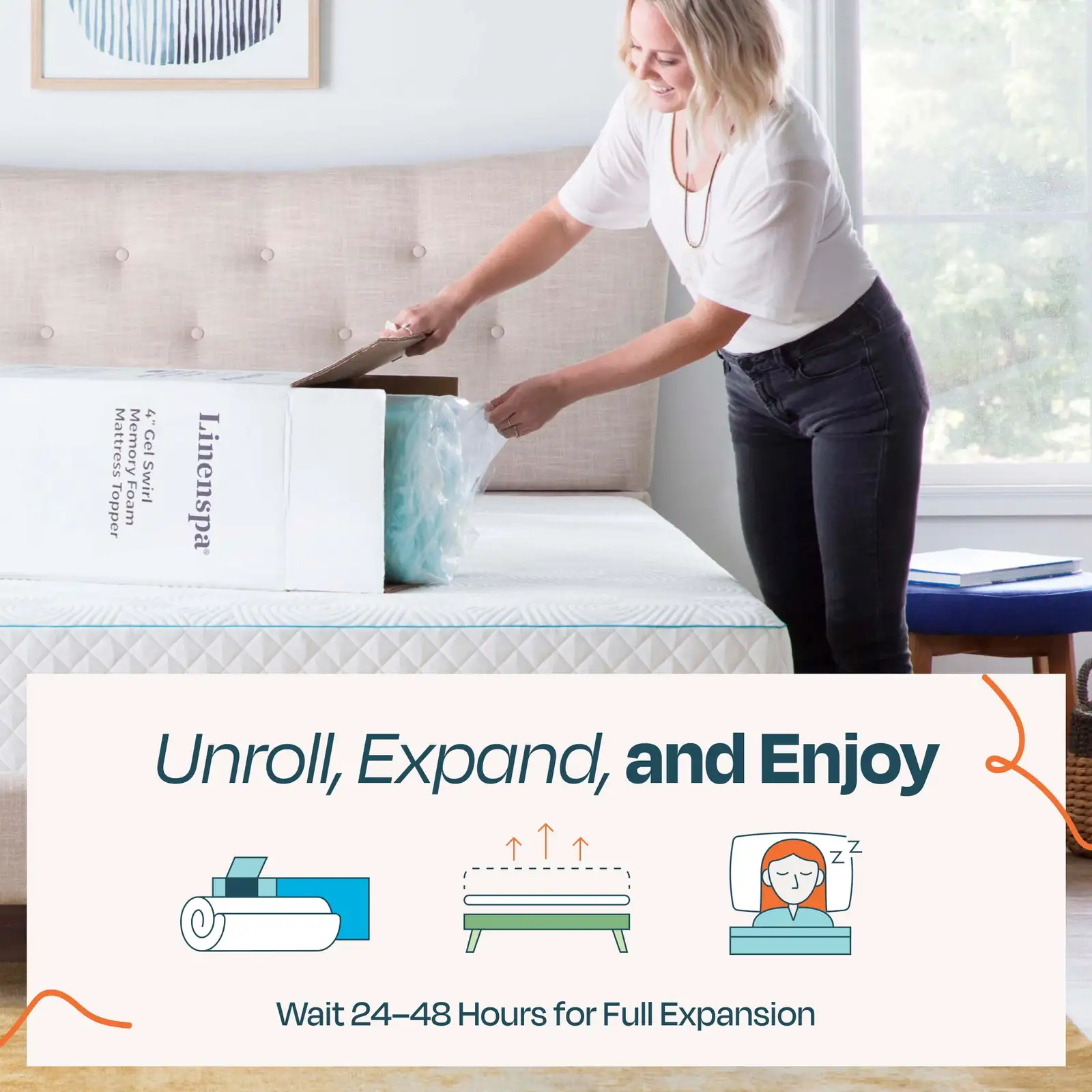 Linenspa 3 Inch Gel Swirl Memory Foam Mattress Topper (Queen)