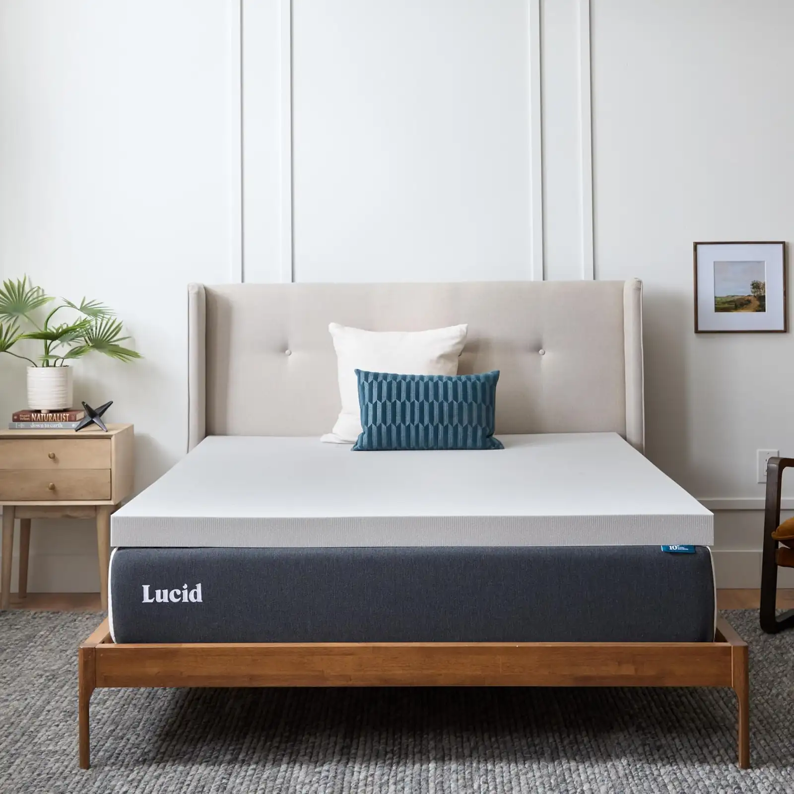 Lucid 3 Inch Bamboo Charcoal Memory Foam Topper