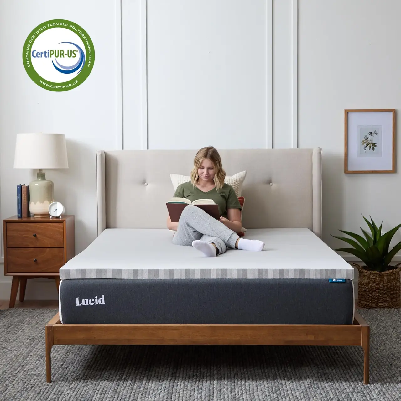 Lucid 3 Inch Bamboo Charcoal Memory Foam Topper