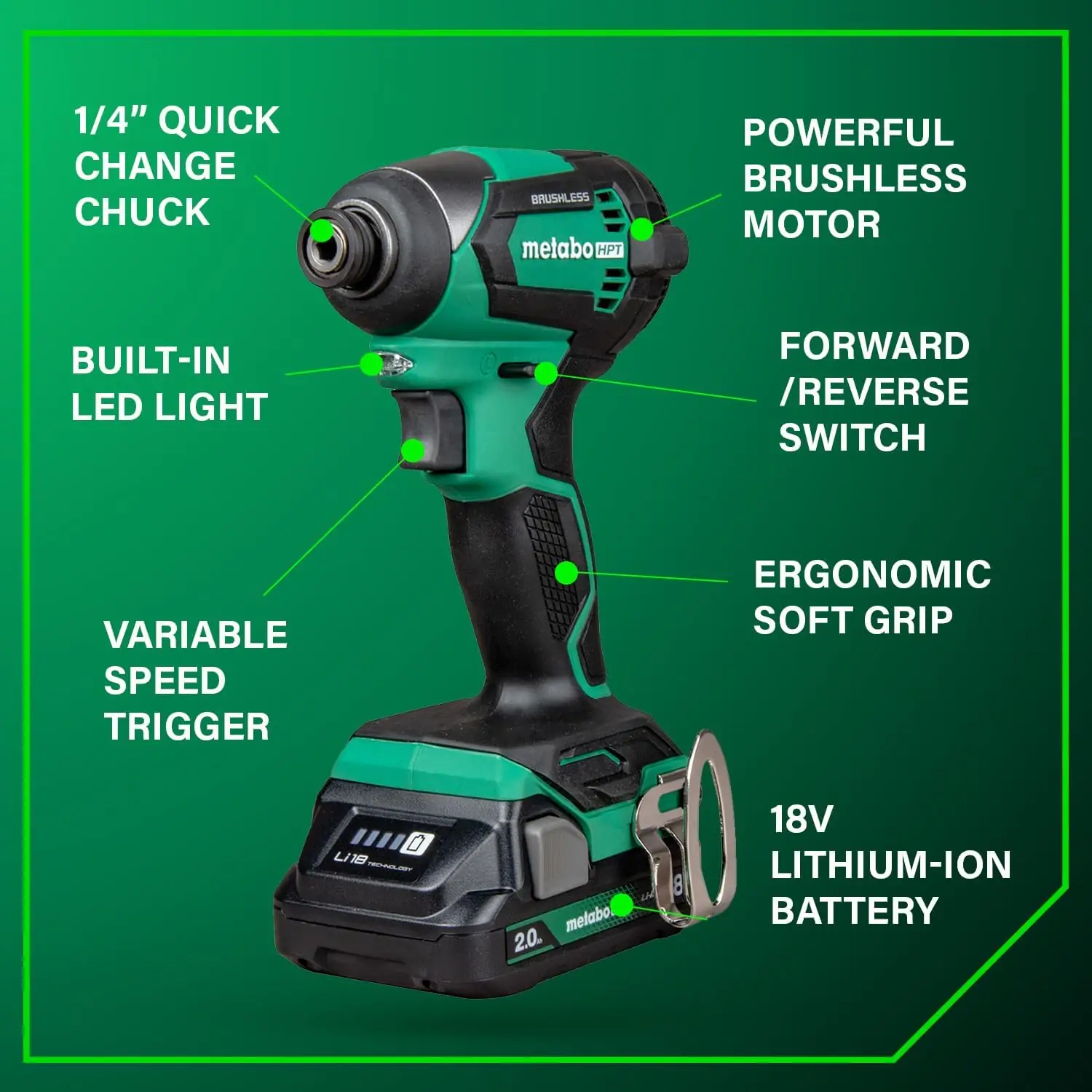 Metabo HPT 18V MultiVolt Cordless Brushless Impact Driver Kit (2.0Ah x 2)