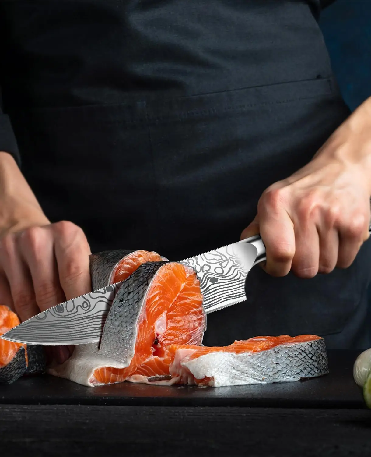 MOSFiATA 8" Super Sharp Professional Chef's Knife with Finger Guard and Knife Sharpener