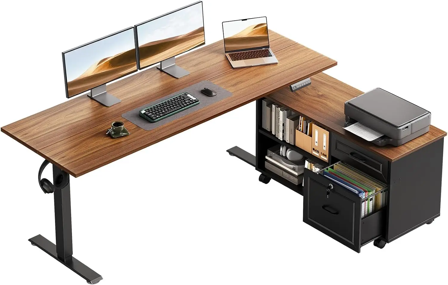 OffiGo 55" L Shaped Electric Standing Desk with Cabinet Sets