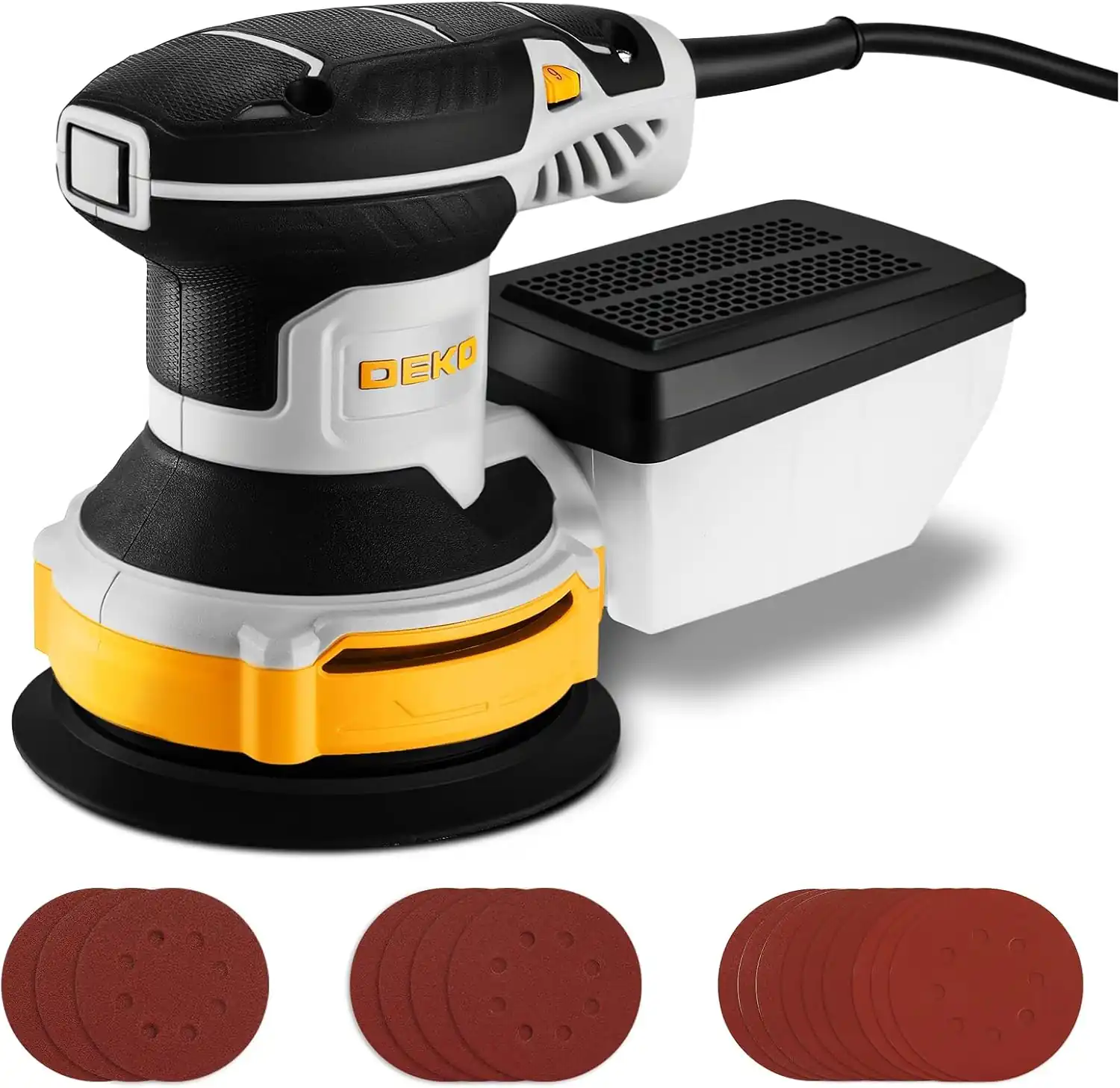 Orbital Sander Corded Hand Sander: DEKOPRO 5" Random Orbital Sander with Dust Box
