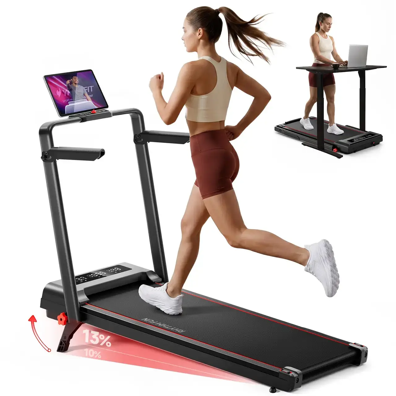 RHYTHM FUN Treadmill with Incline, Under Desk