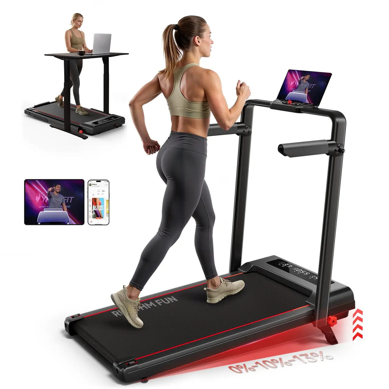 RHYTHM FUN Treadmill with Incline, Under Desk
