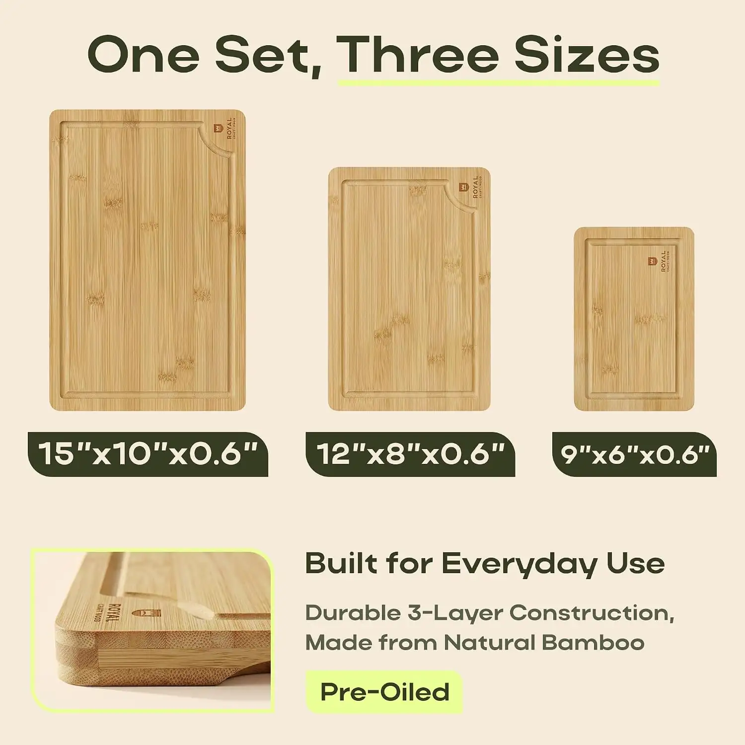 ROYAL CRAFT WOOD Wooden Cutting Boards for Kitchen Meal Prep & Serving