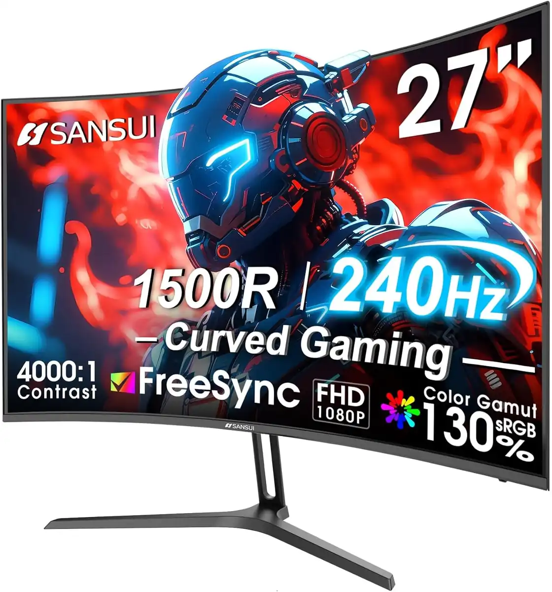 SANSUI 27 Inch Curved 240Hz Gaming Monitor FHD 1080P