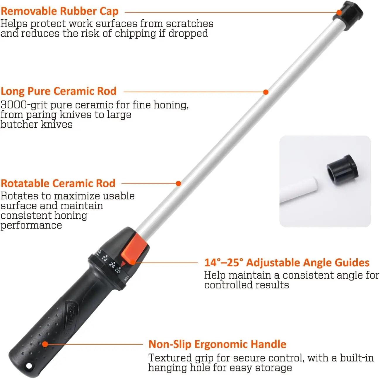 SHARPAL 111H Ceramic Honing Rod with Adjustable 14°-25° Angle Guide