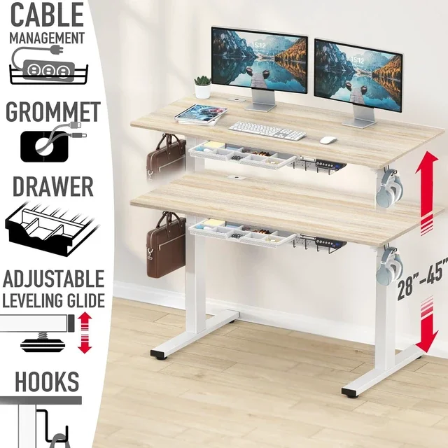 SHW 55 x 28 in Electric Standing Desk with Drawer