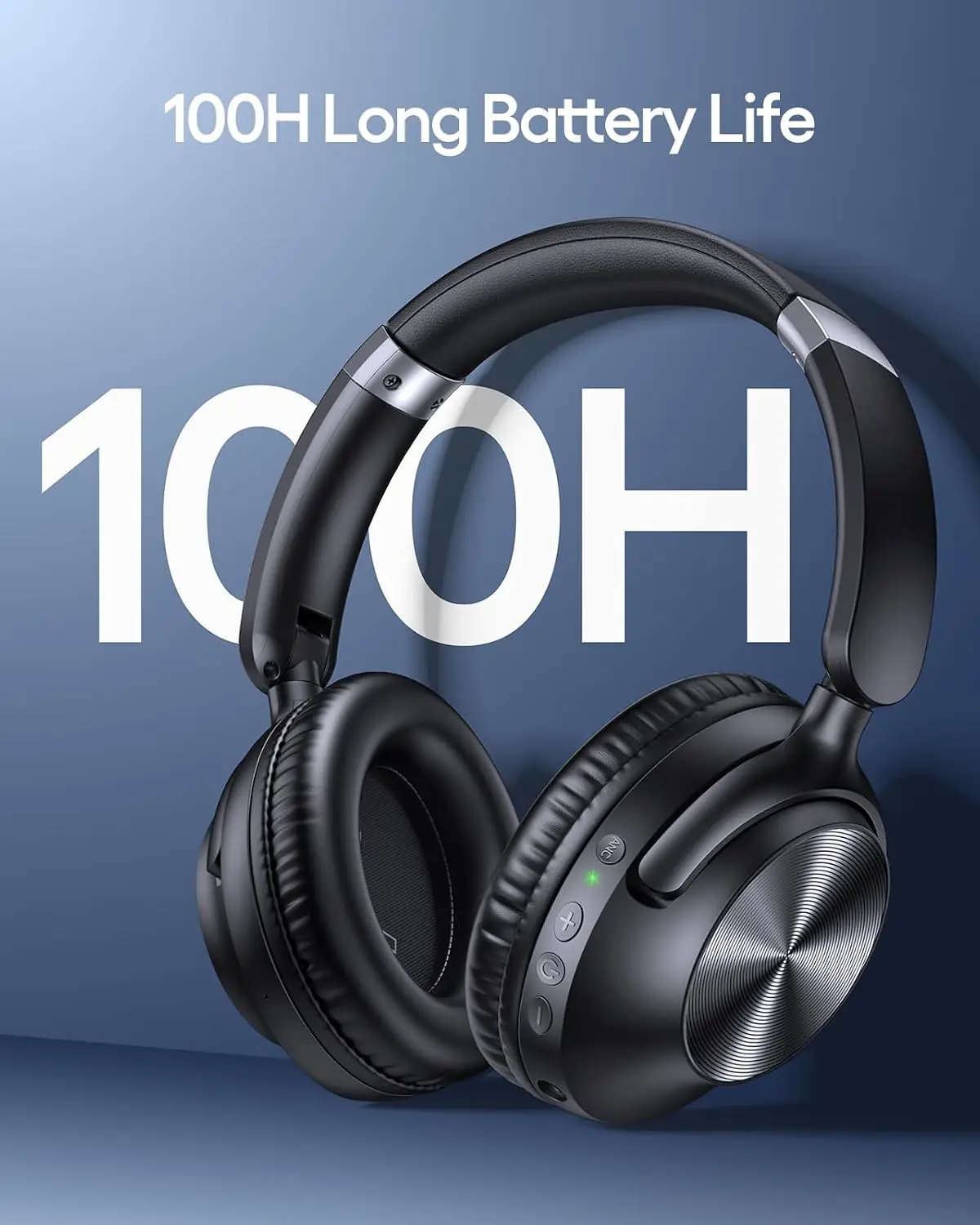 TAGRY Hybrid Active Noise Cancelling Headphones 100H Playtime Wireless Over Ear Bluetooth Headphone with Fast Charging Hi-Res Audio Comfort Earcups Headsets for Travel Home Office Phone PC Black