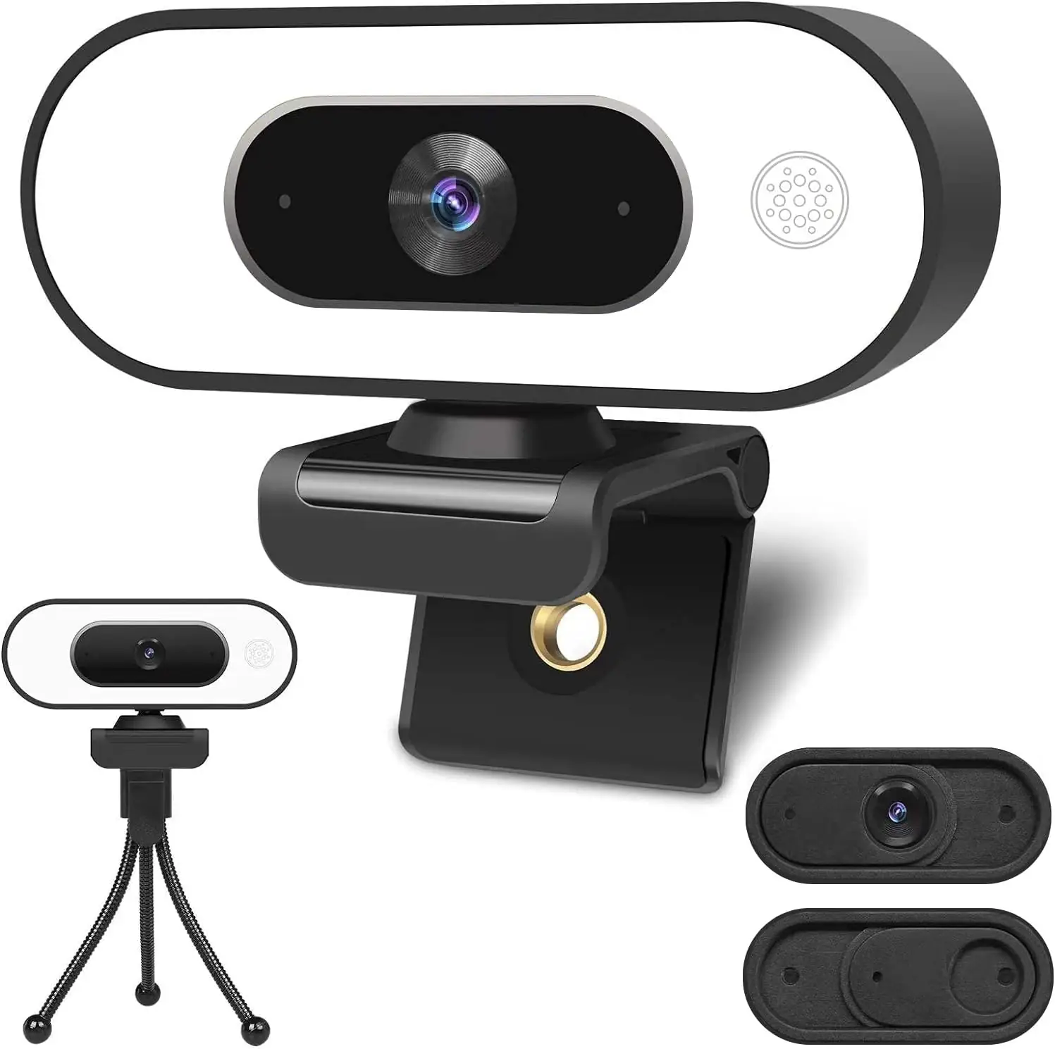 ToLuLu 1080P Full HD Webcam with Ring Light Microphone