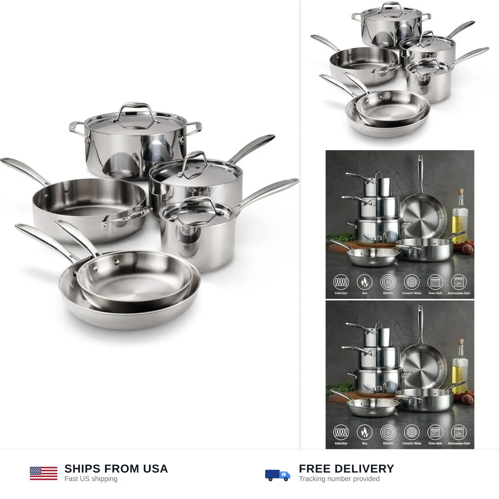 Tramontina Signature Tri-Ply Clad Stainless Steel 9-Pc Pots Set