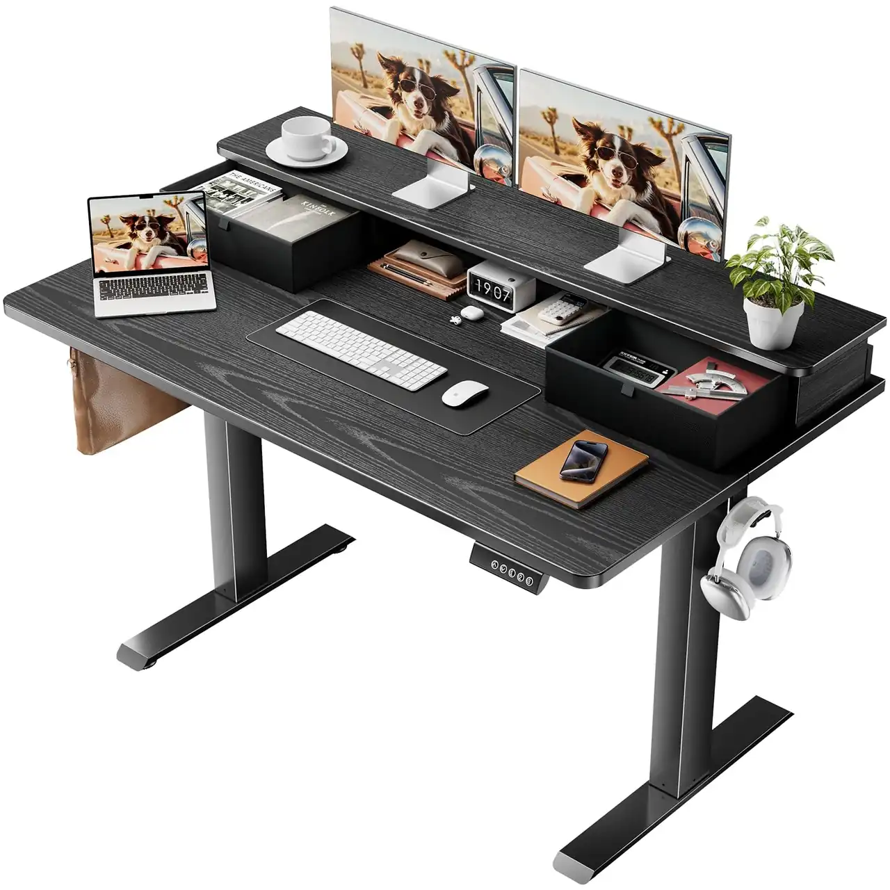 Veken 47x28 in Electric Standing Desk with Drawers
