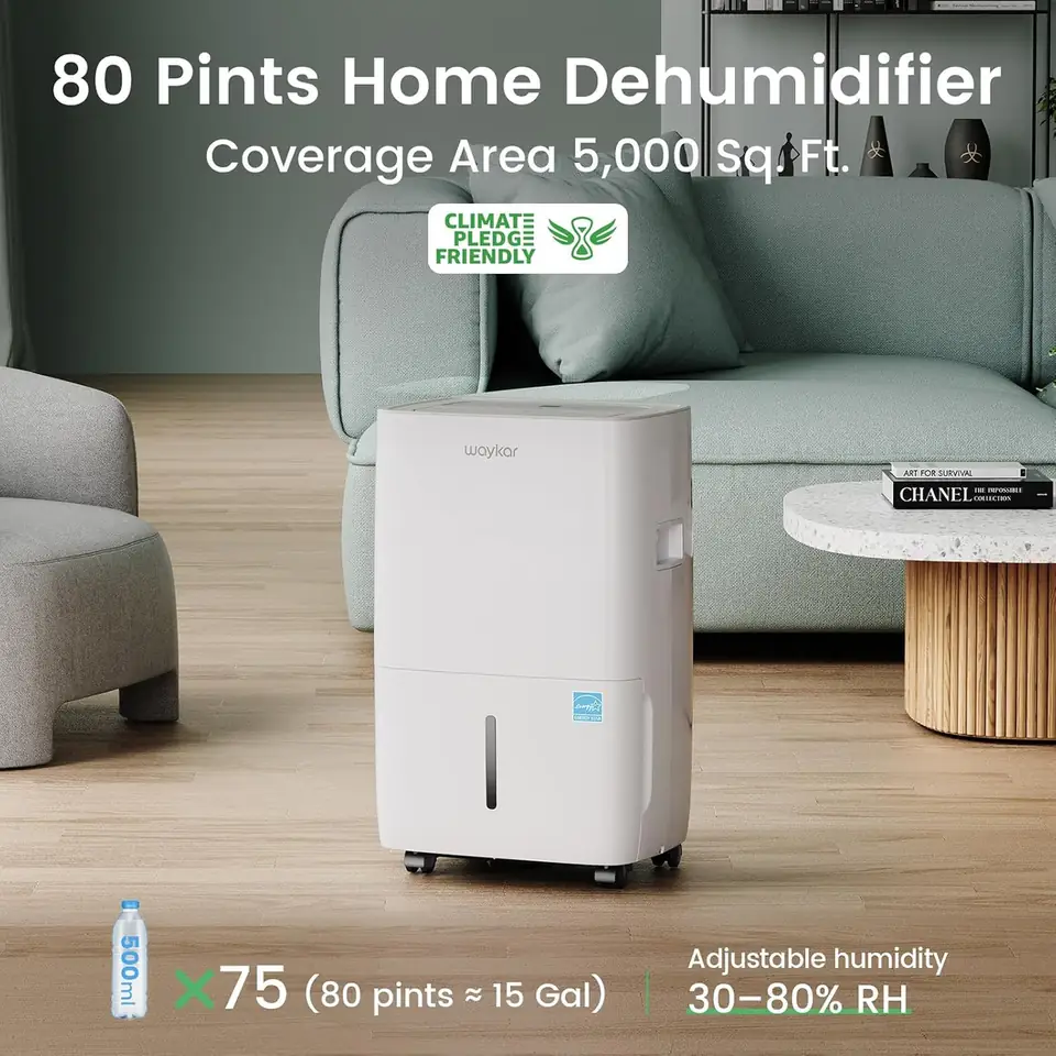 Waykar 80 Pints 5000 Sq. Ft 2025 Energy Star Dehumidifier for Basement