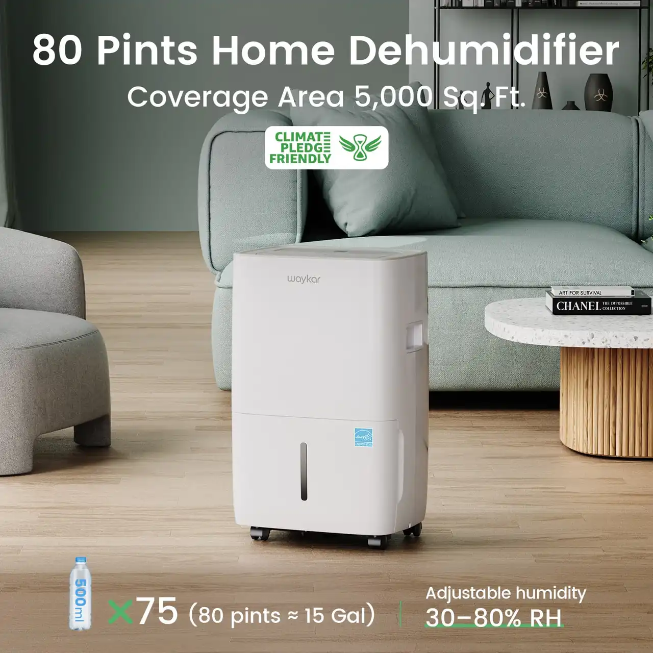 Waykar 80-Pint Energy Star Dehumidifier (JD025CE-80)